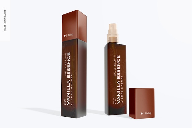 Bottiglie triangolari da 60 ml Mockup, aperte e chiuse