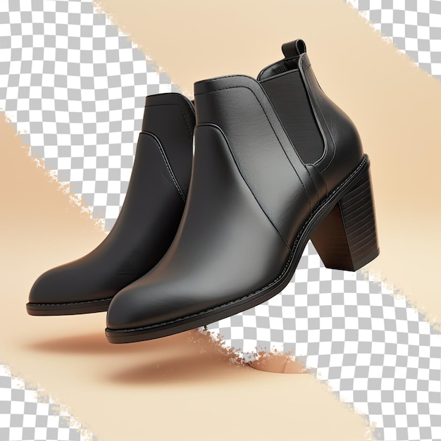 PSD bottines en bois noir pour femme avec fond transparent à l'arrière