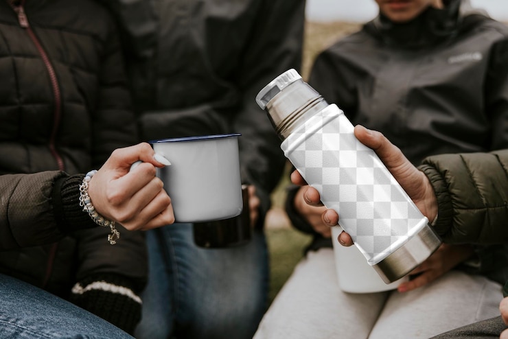 PSD bottle png mockup camping al aire libre diseño transparente