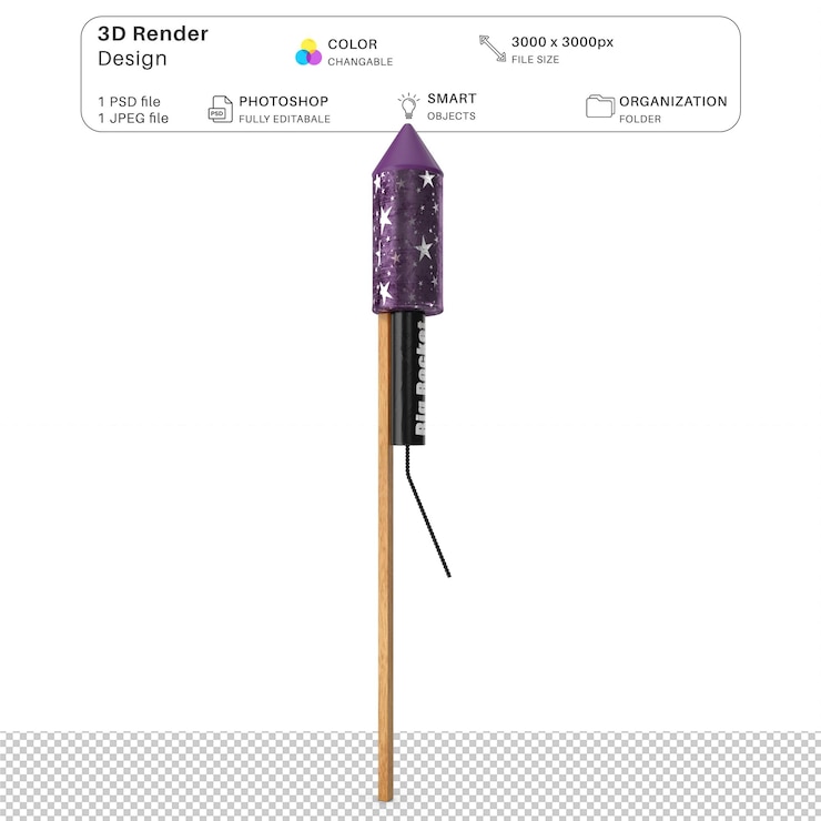PSD bottle rocket 3d modeling psd file realistic diwali crackers