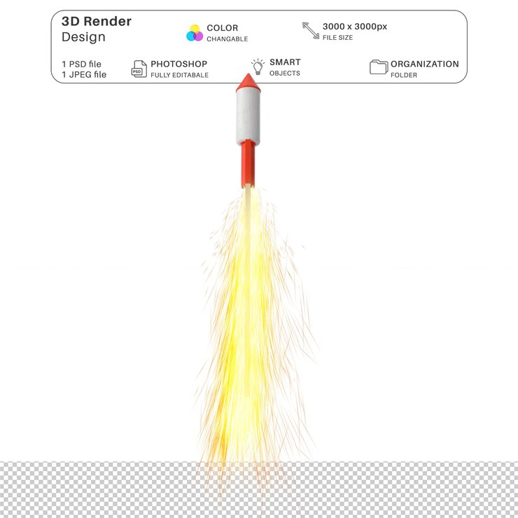 PSD bottle rocket 3d modeling psd file realistic diwali crackers
