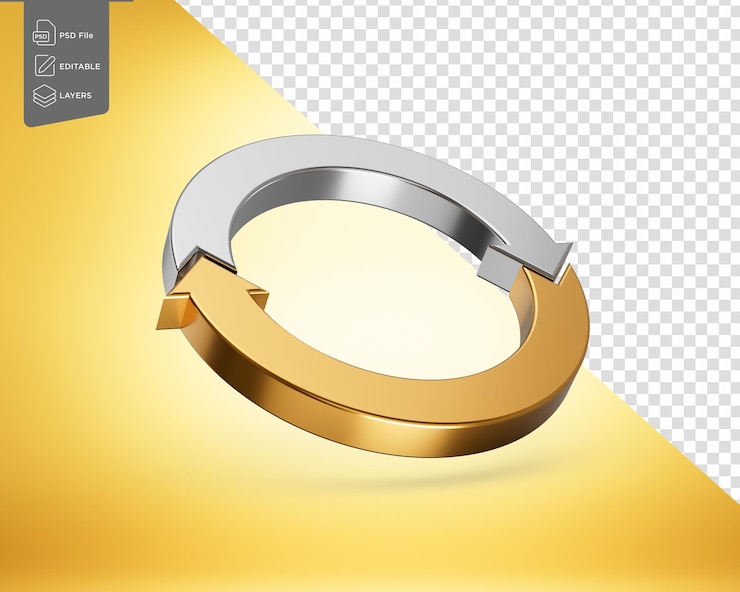 PSD la boucle à flèches arrondie en argent et en or dans le sens des aiguilles d'une montre signifie le recyclage de la rotation continue illustration 3d