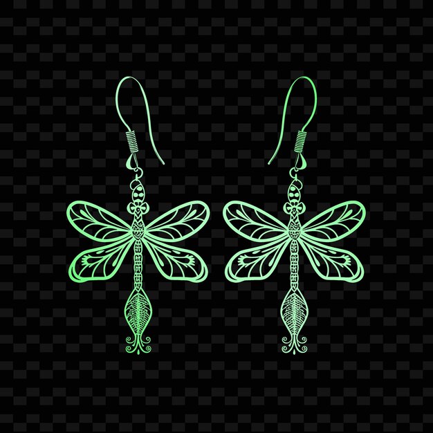 Boucles D'oreilles Sur Un Fond Noir Avec Un Papillon Vert Sur Le Fond