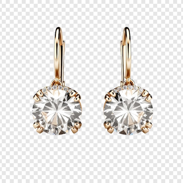 PSD des boucles d'oreilles en or avec des diamants isolés sur un fond transparent