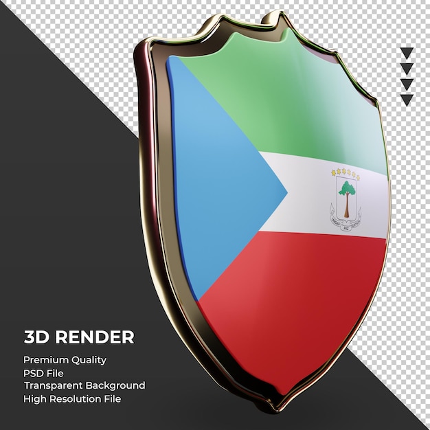 Bouclier 3d Drapeau Guinée équatoriale Rendu Vue Gauche