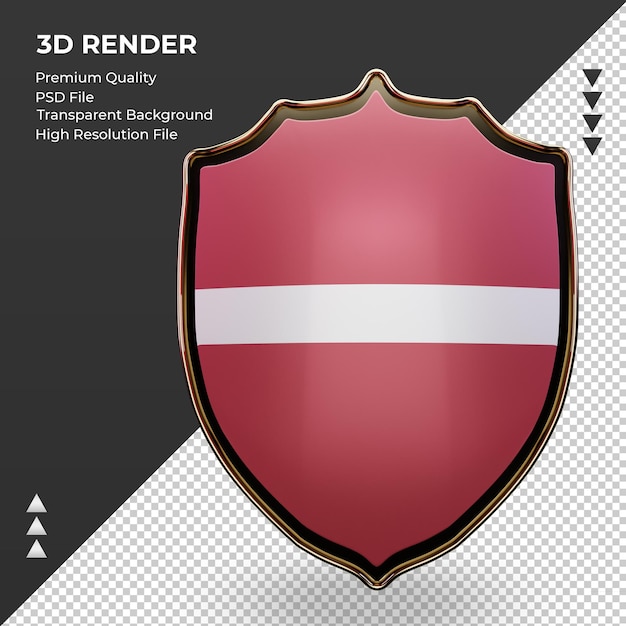 PSD bouclier 3d drapeau lettonie rendu vue de face