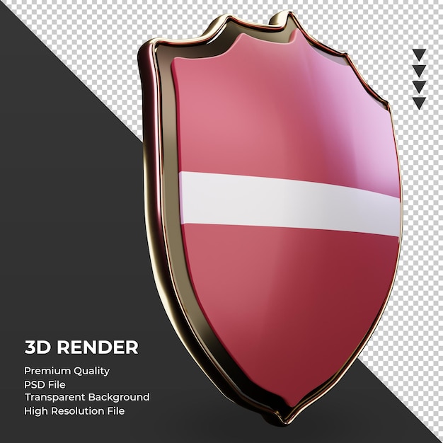 Bouclier 3D drapeau Lettonie rendu vue de gauche