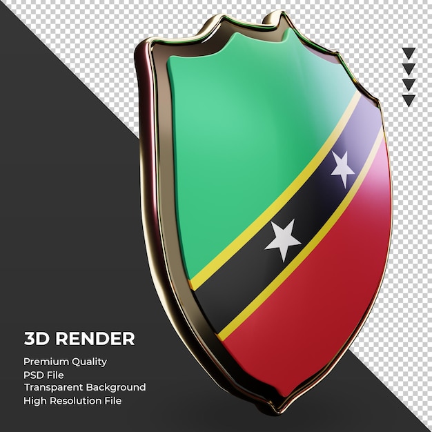 Bouclier 3D drapeau St Kitts et Nevis rendu vue gauche