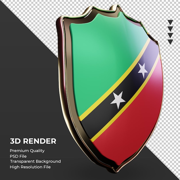 PSD bouclier 3d drapeau st kitts et nevis rendu vue gauche