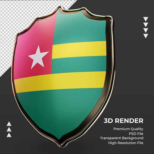 Bouclier 3D drapeau Togo rendu vue de droite
