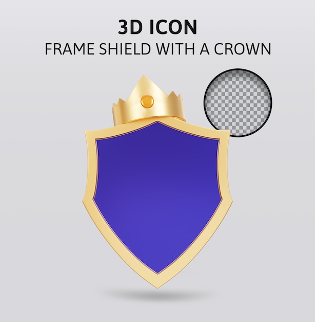 Bouclier de cadre avec une illustration de rendu 3d de la couronne