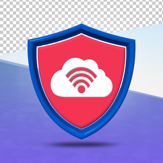 PSD bouclier avec icône wifi et fond de nuage isolé