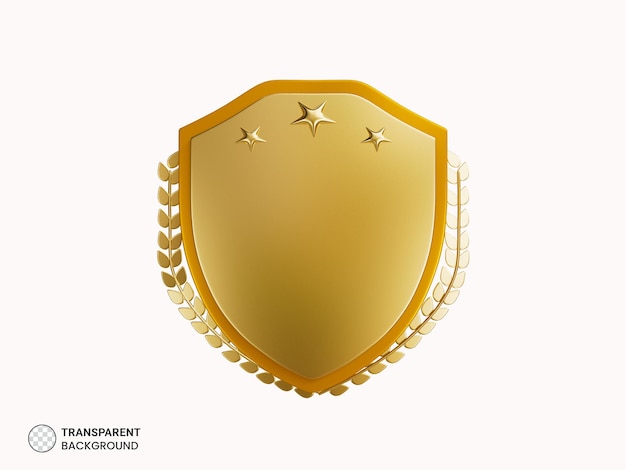 PSD bouclier d'or avec l'icône de lauriers d'or illustration de rendu 3d