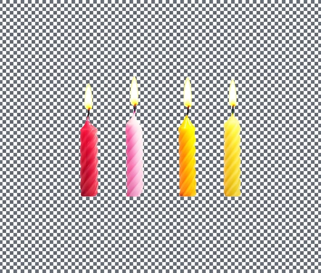 Des bougies d'anniversaire colorées isolées sur un fond transparent