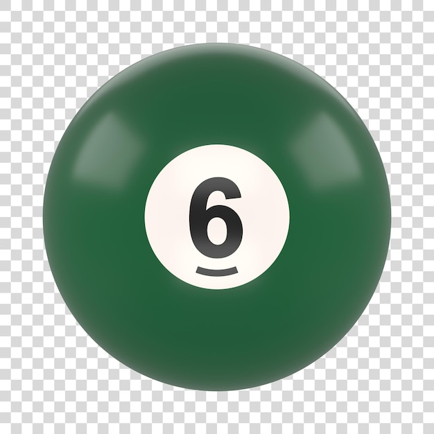 Boule de billard numéro six couleur verte isolée sur fond blanc Boule de snooker brillante rendu 3D