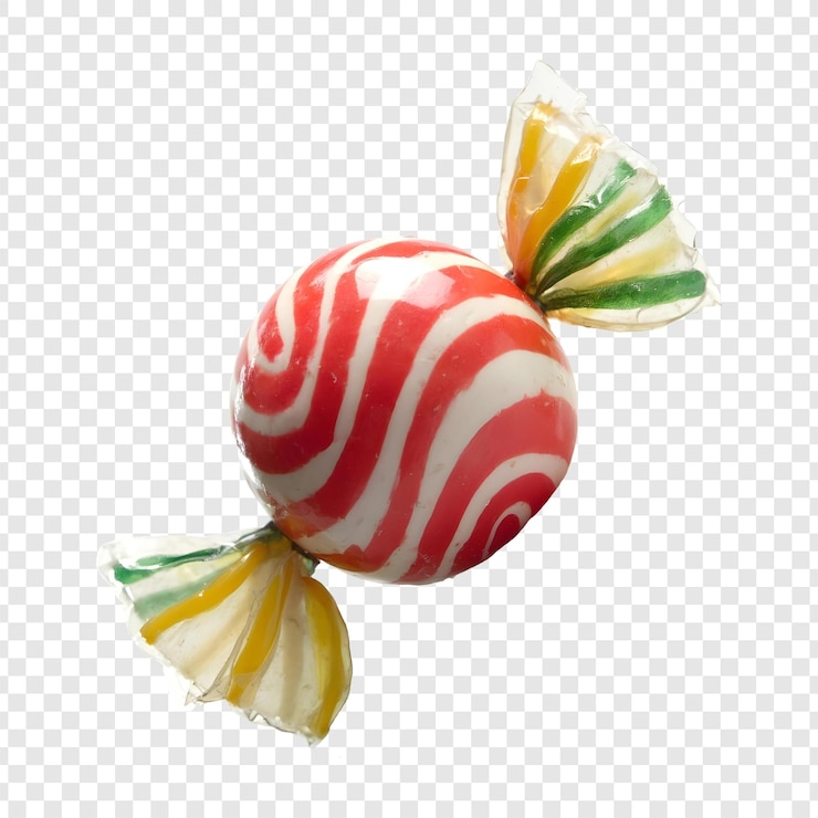 PSD une boule de bonbons avec une canne à bonbons sur un fond transparent