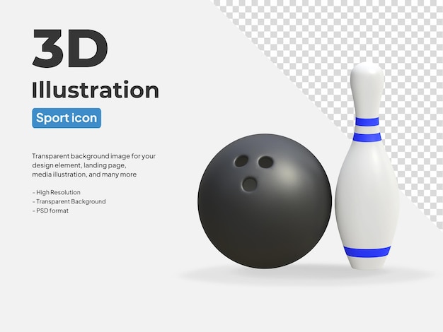 PSD boule de bowling icône sport rendu 3d illustration