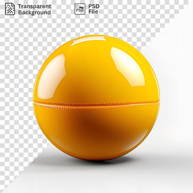 PSD boule jaune unique avec une ombre noire et une ligne orange sur un fond isolé jetant une ombre sombre