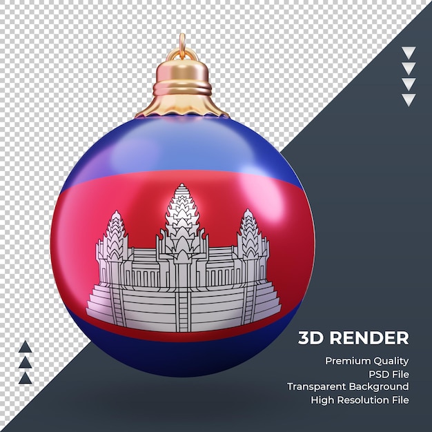 PSD boule de noël 3d drapeau cambodge rendu vue de face