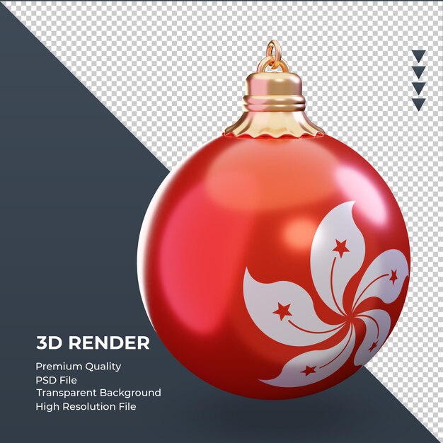Boule de Noël 3D drapeau Hongkong rendu vue de gauche