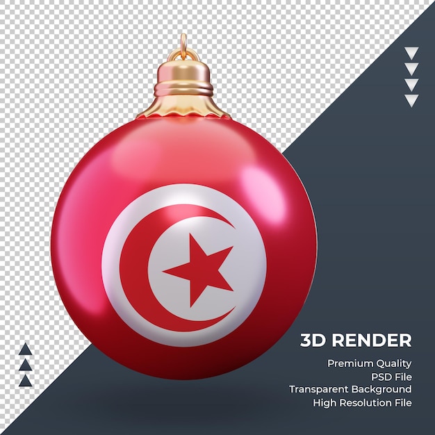 Boule de Noël 3D drapeau Tunisie rendu vue de face