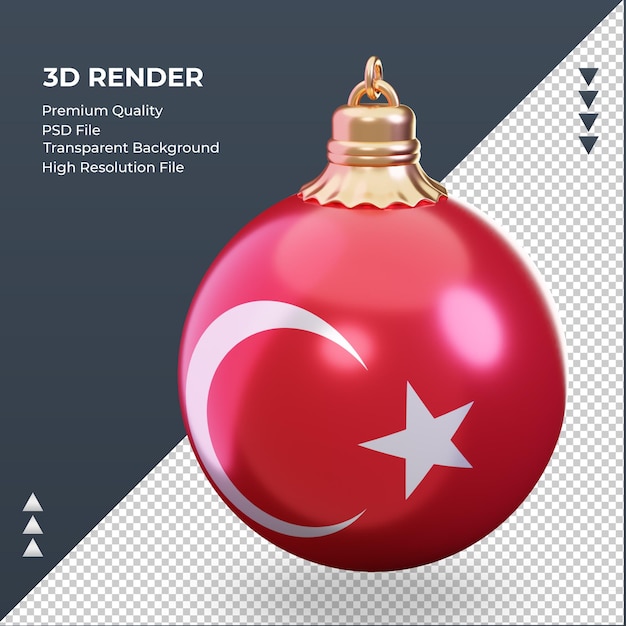 PSD boule de noël 3d drapeau turquie rendu vue de droite