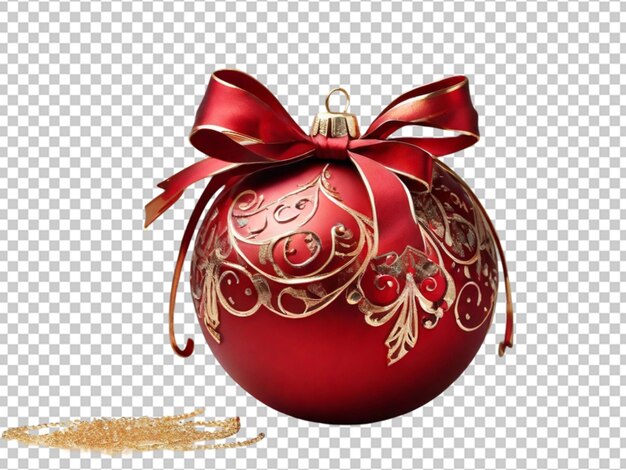 PSD boule de noël rouge avec un beau nœud et un png doré