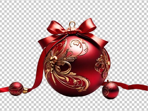 PSD boule de noël rouge avec un beau nœud et un png doré