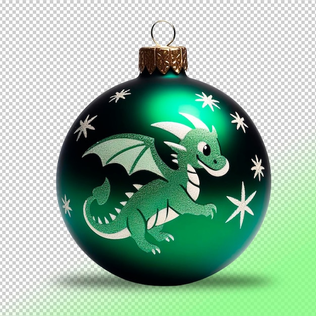 Boule de Noël verte PSD avec un dragon vert dessus