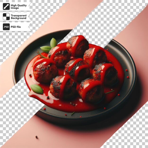 PSD boulettes de viande frites en sauce tomate sur fond transparent