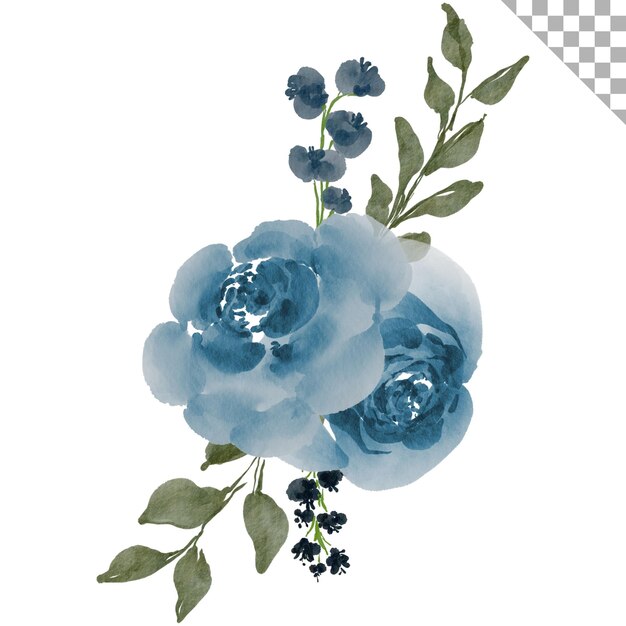 PSD bouquet azul aquarela estilo de ilustração aquarela com tema floral