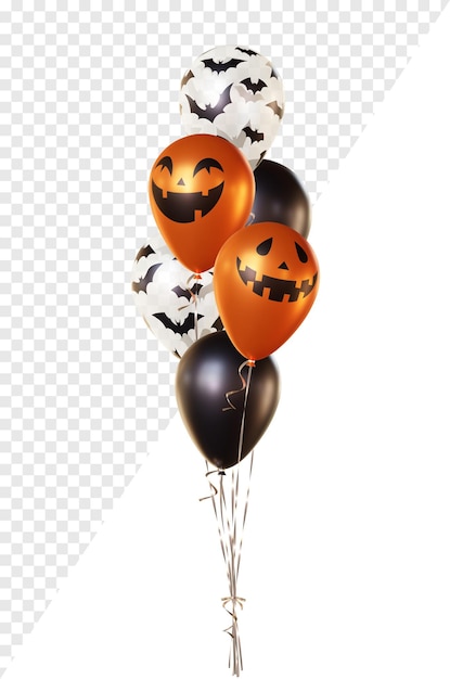 PSD bouquet de ballons avec des chauves-souris et des motifs de visages de citrouilles d'halloween