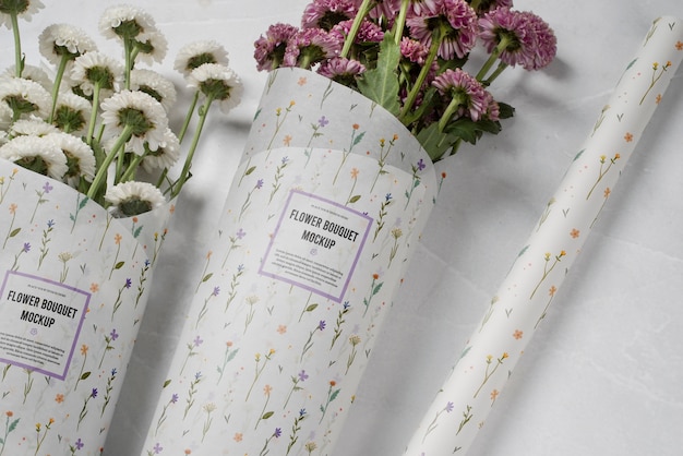 Bouquet De Chrysanthèmes Avec Maquette De Papier D'emballage