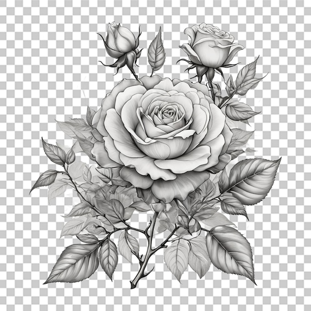 PSD bouquet de flores de contorno diferente arte de linha de tatuagem fundo transparente