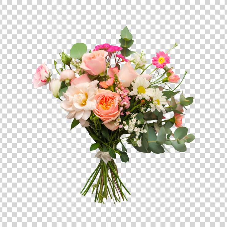 PSD bouquet de flores isolado em fundo transparente
