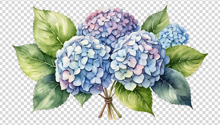PSD bouquet de hortênsia vineta aquarela de planta tradicional simbólica escocesa 2