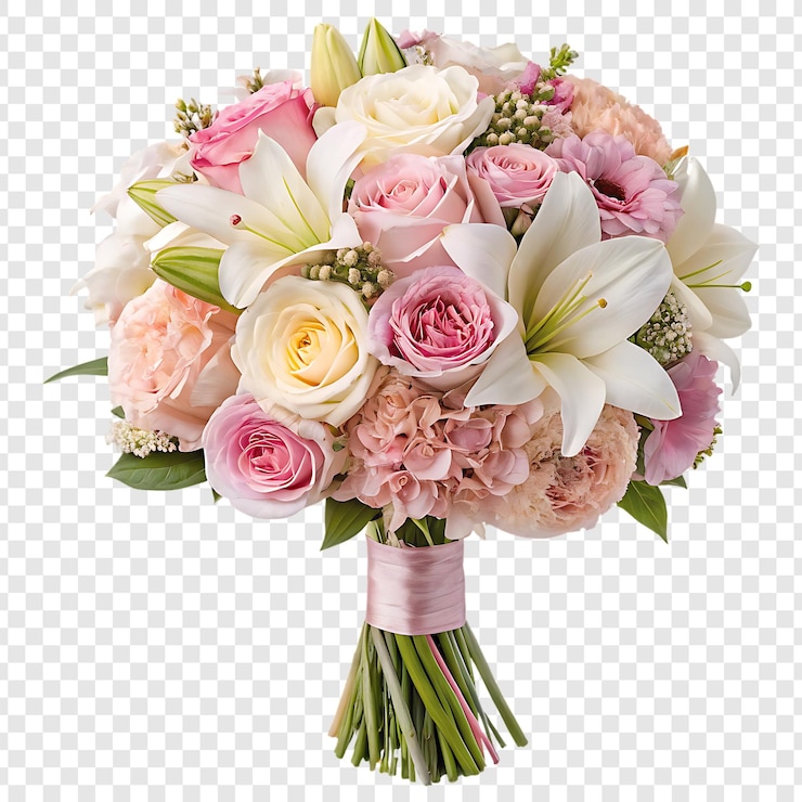 PSD bouquet di fiori con un nastro che dice bouquet