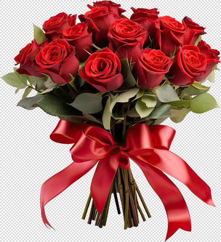 Bouquet di fiori di rosa con composizione a nastro con ritaglio trasparente isolato