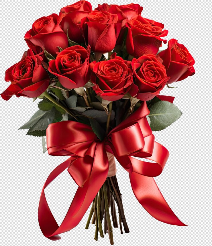 Bouquet di fiori di rosa con composizione a nastro con ritaglio trasparente isolato