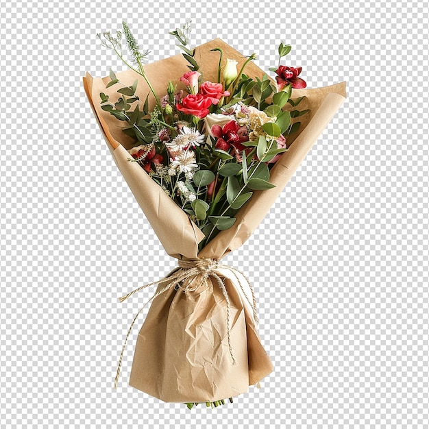 Bouquet Enveloppé En Cadeau Isolé Sur Un Fond Transparent Png