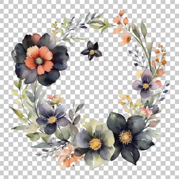 PSD bouquet de fleurs à l'aquarelle et design d'anneau isolés sur un fond transparent