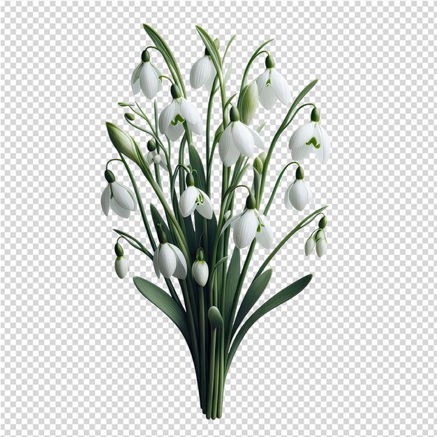 PSD un bouquet de fleurs blanches avec des feuilles vertes