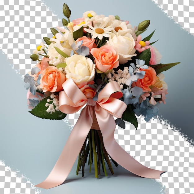 PSD bouquet de fleurs coloré et assorti orné de ruban
