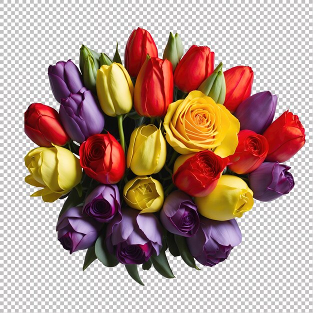 PSD bouquet de fleurs colorées isolé sur un fond transparent ia générative