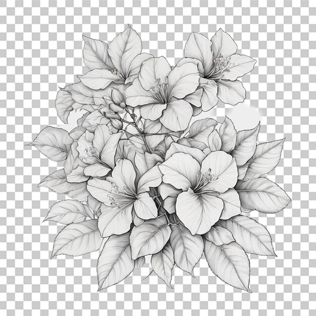 PSD bouquet de fleurs à contours différents tatouage de ligne d'art sur fond transparent