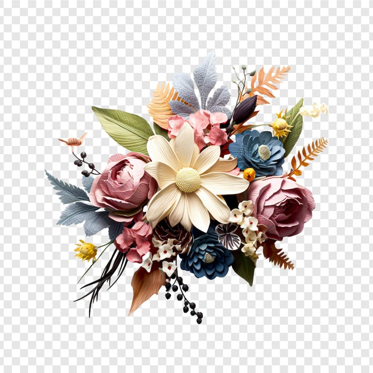 PSD bouquet de fleurs isolé sur un fond transparent
