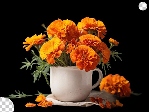 PSD bouquet avec des fleurs de mangoules orange png transparente