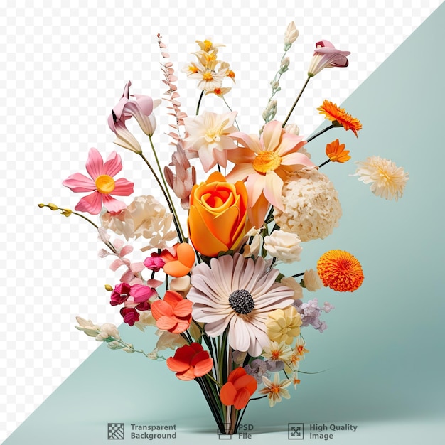 PSD un bouquet de fleurs avec le mot 