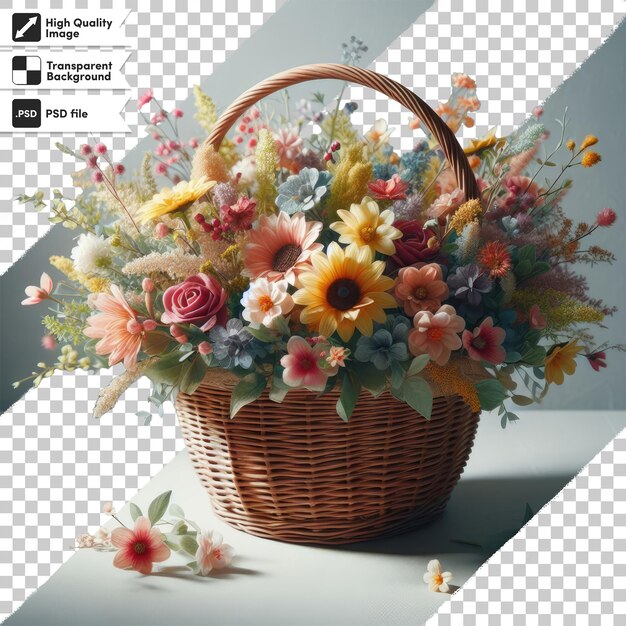 Bouquet De Fleurs Psd Dans Un Panier Sur Fond Transparent