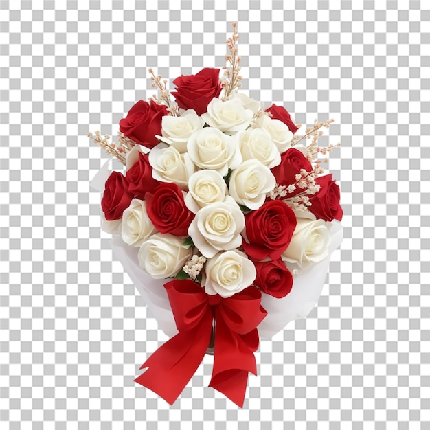 PSD bouquet de fleurs de rose avec arrangement de ruban design de beauté élégant fond transparent isolé